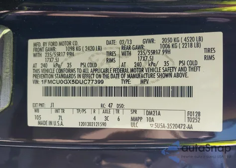 2013 Ford Escape Se z USA, uszkodzony, nr VIN 1FMCU0GX5DUC77399